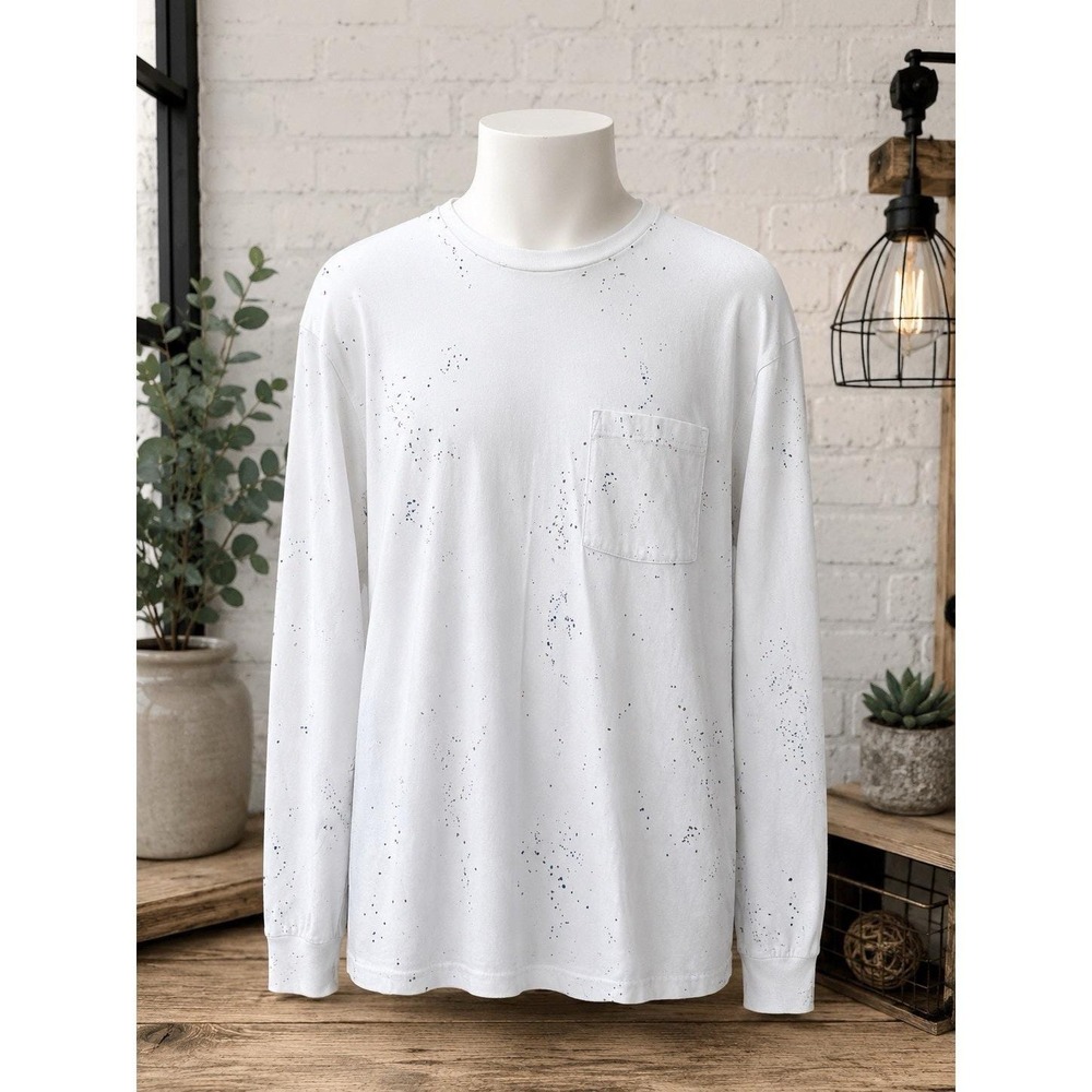 Abercrombie & Fitch Men's XXL White Paint Splatter Pocket Long Sleeve Shirt